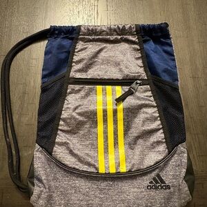 adidas Gray and Yellow Drawstring Gym Sack with Blue Panels